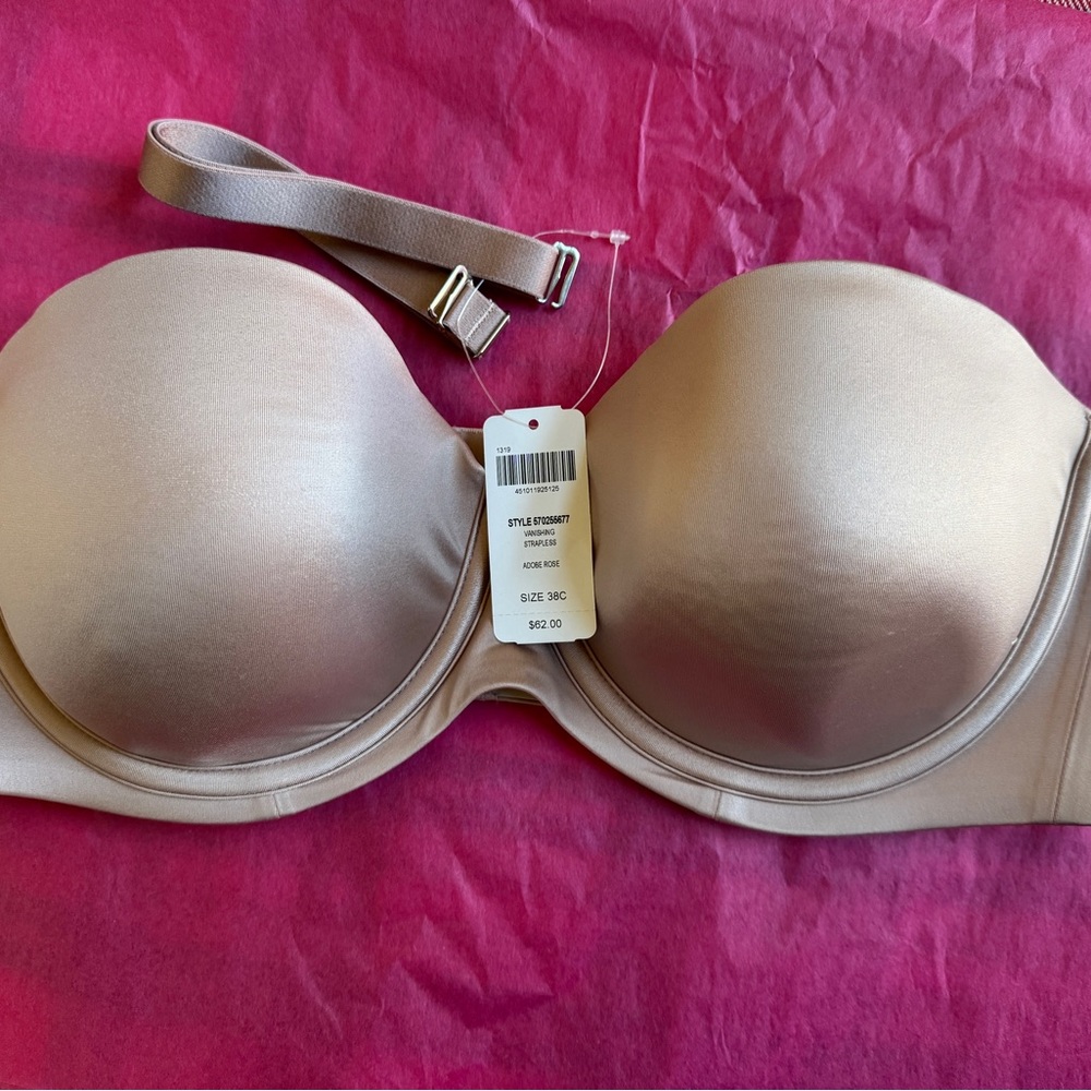 Soma Vanishing Back Strapless Bra size 38C Adobe rose color.